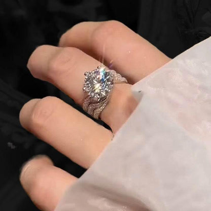 5 Carat Round-Cut Zircon Halo Ring, Triple Band Full Pave Design for Women | Cubic Zirconia
