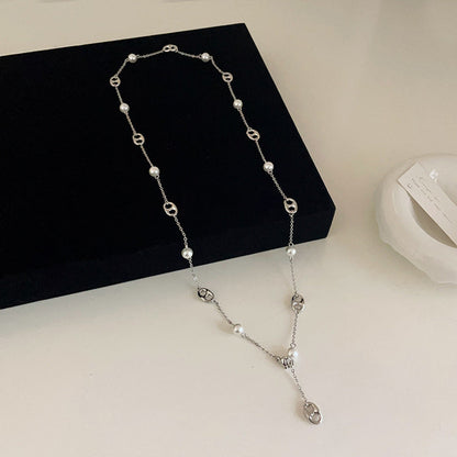 Womens Metal Pearl Design Necklace Niche Retro Minimalist Jewelry Hausofjb
