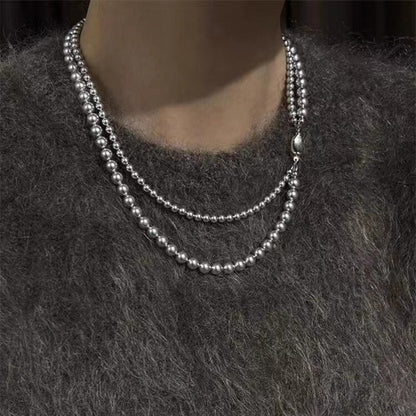 Removable Twin Pearl Necklace Titanium Steel Vintage Casual Style Japan Korea Hausofjb