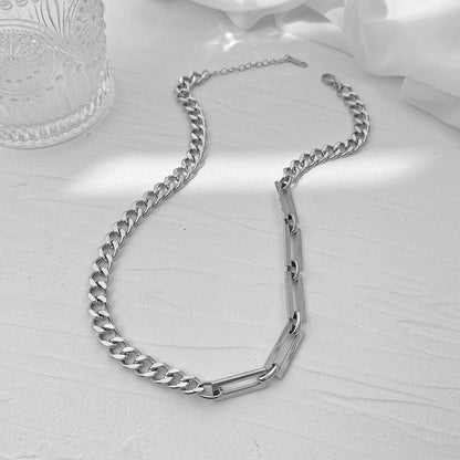 Womens Titanium Steel Stitching Chain Necklace Hip Hop Style Jewelry Hausofjb