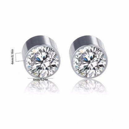 Multicolor Stainless Steel Magnetic Round Stud Earrings for Men Women, 6mm Round CZ Inlaid Magnetic Earrings Non-Piercing Clip On Stud Earring