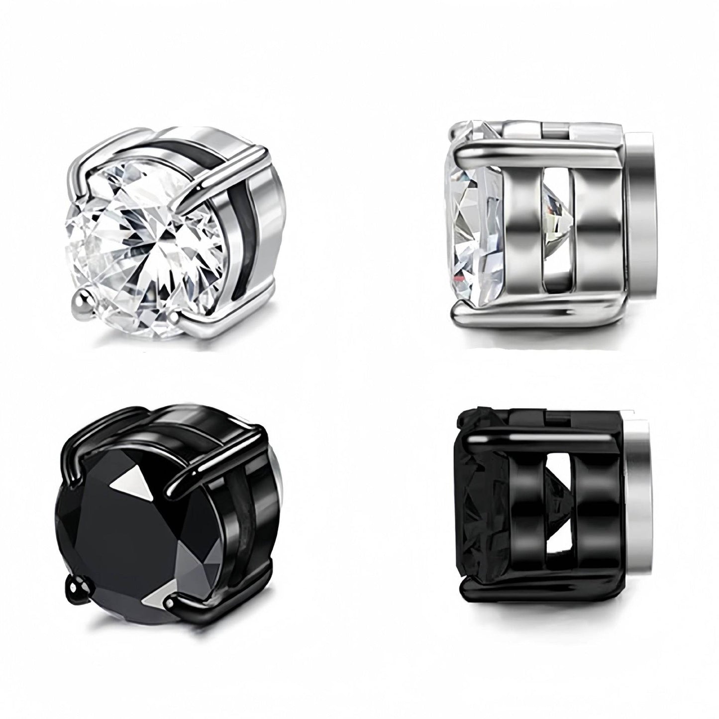 Multi Sets of Stainless Steel Magnetic CZ Stud Earrings for Men Women, 6mm Cubic Zirconia Inlaid Hypoallergenic Earring Packs, Non-Piercing Clip On Earring Combo