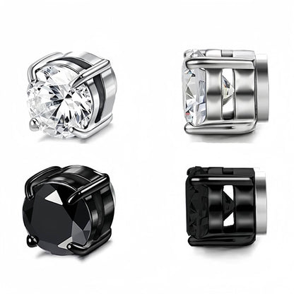 Multi Sets of Stainless Steel Magnetic CZ Stud Earrings for Men Women, 6mm Cubic Zirconia Inlaid Hypoallergenic Earring Packs, Non-Piercing Clip On Earring Combo