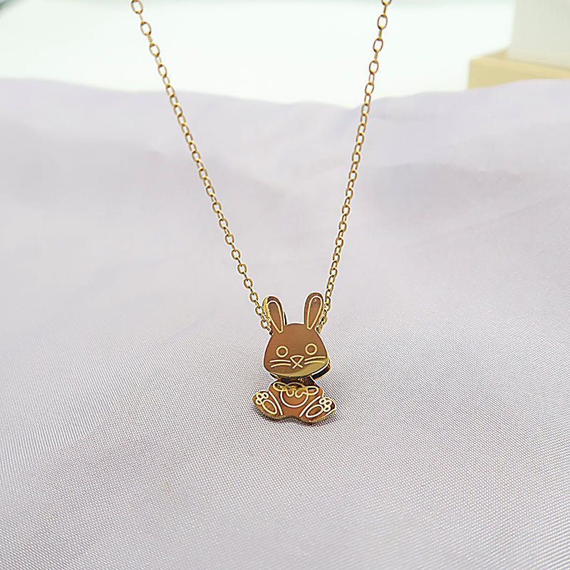 Movable Bunny Zodiac Necklace Titanium Steel for Women Hausofjb