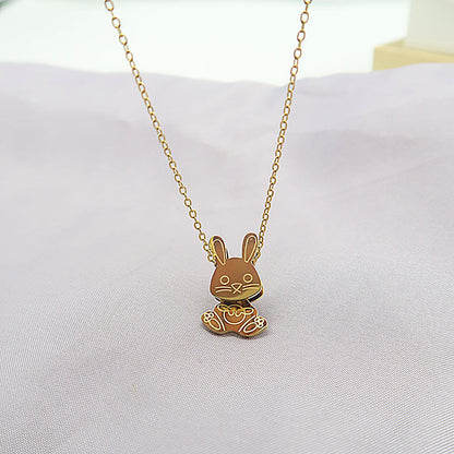 Movable Bunny Zodiac Necklace Titanium Steel for Women Hausofjb