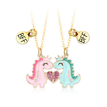 Crown Small Dinosaur Alloy Magnetic Necklace Unisex Love Pendant Hausofjb