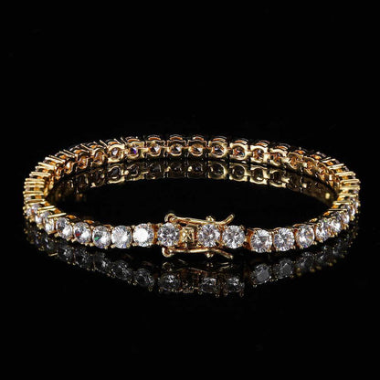 Hip Hop Iced Out Tennis Chain Bracelet, 18K Gold & White Gold Plated, 3–6mm CZ Iced Out Bling Jewelry