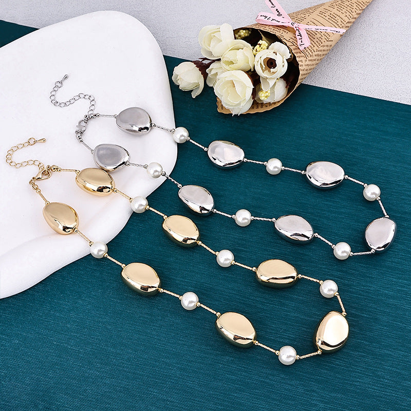 Women's Metal Irregular Shaped Stone Necklace Gold and Silver Light Luxury Style Hausofjb