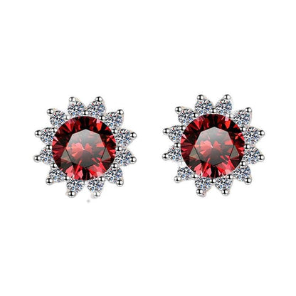 S925 Colorful Moissanite/CZ Sunflower Halo Stud Earrings, 12 Color 0.5ct D-Grade VVS Certificate, Hypoallergenic Sterling Silver Jewelry Gift
