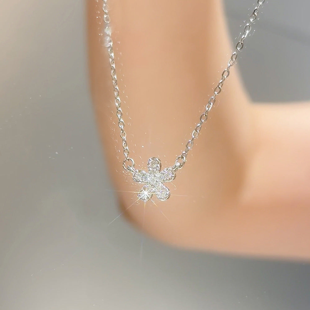 Women's White Chalcedony Titanium Steel Necklace Bow Design High Grade Classic Hausofjb