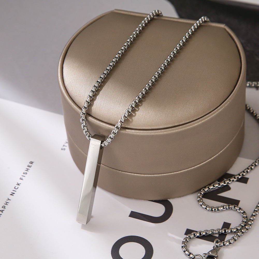 Unisex Stainless Steel Long Stick Necklace Hip Hop Style Square Element Hausofjb