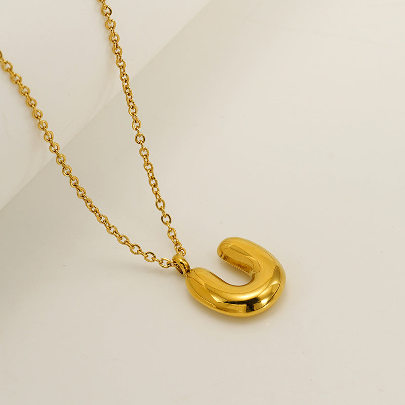 English Letter Necklace For Women Titanium Steel Bubble Glossy Finish Hausofjb