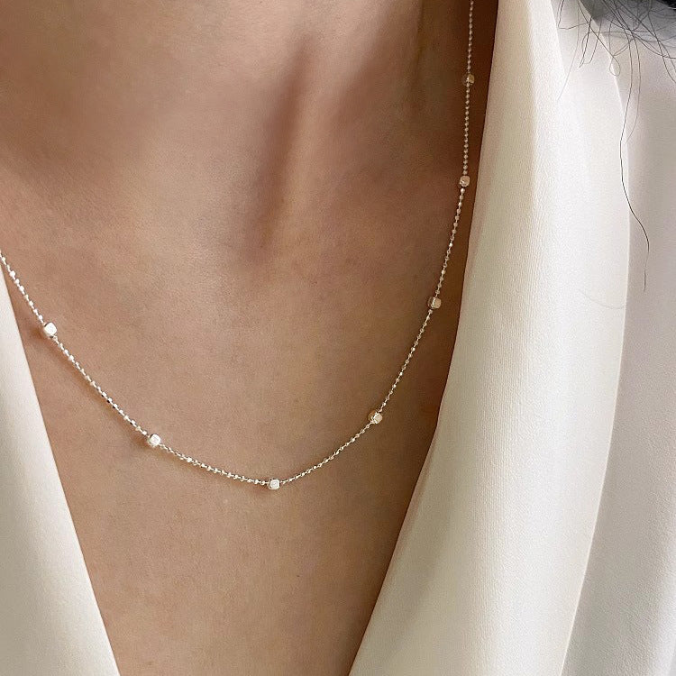 Women's Italian Square Minimalist Necklace Solid Polka Dot Design Hausofjb