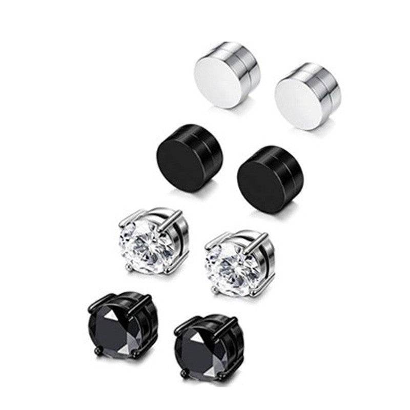 Multi Sets of Stainless Steel Magnetic CZ Stud Earrings for Men Women, 6mm Cubic Zirconia Inlaid Hypoallergenic Earring Packs, Non-Piercing Clip On Earring Combo