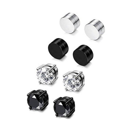 Multi Sets of Stainless Steel Magnetic CZ Stud Earrings for Men Women, 6mm Cubic Zirconia Inlaid Hypoallergenic Earring Packs, Non-Piercing Clip On Earring Combo