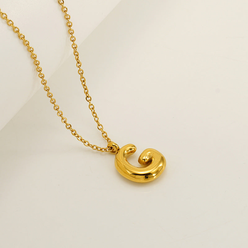 English Letter Necklace For Women Titanium Steel Bubble Glossy Finish Hausofjb