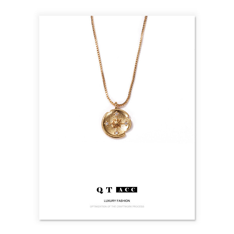 Malachite Electroplated Round Necklace Retro Fashion Jewelry Copper Zircon Hausofjb