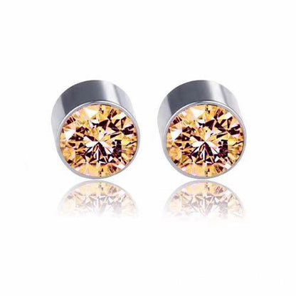 Multicolor Stainless Steel Magnetic Round Stud Earrings for Men Women, 6mm Round CZ Inlaid Magnetic Earrings Non-Piercing Clip On Stud Earring