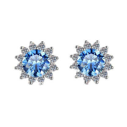 S925 Colorful Moissanite/CZ Sunflower Halo Stud Earrings, 12 Color 0.5ct D-Grade VVS Certificate, Hypoallergenic Sterling Silver Jewelry Gift