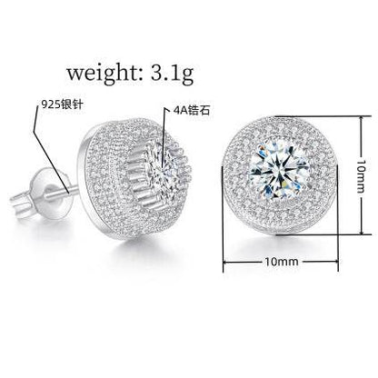 Iced Out CZ 18k Dazzling Stud Earrings, S925 Silver Post, 4 Style Options, Hip Hop Hypoallergenic 4A Cubic Zirconia Bling Studs for Men and Women
