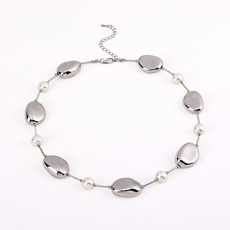 Women's Metal Irregular Shaped Stone Necklace Gold and Silver Light Luxury Style Hausofjb