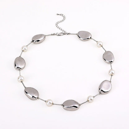 Women's Metal Irregular Shaped Stone Necklace Gold and Silver Light Luxury Style Hausofjb