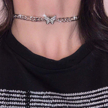 Alloy Butterfly Rhinestone Pearl Clavicle Chain Necklace Europe Style Hausofjb