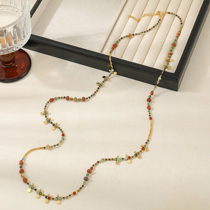 Women's Bohemian Four Leaf Clover Bead Copper Necklace Retro Style Hausofjb