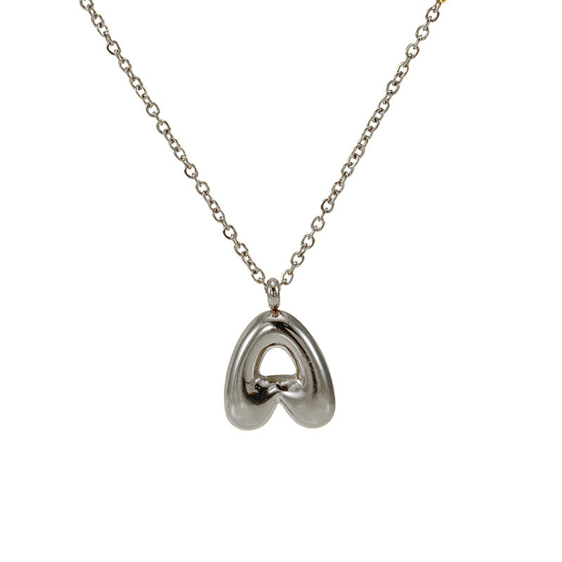 English Letter Necklace For Women Titanium Steel Bubble Glossy Finish Hausofjb