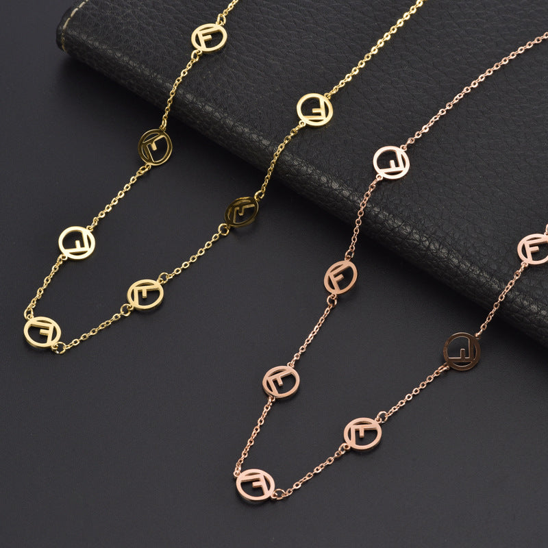 F Initial Titanium Necklace for Women Rose Gold and Gold Hausofjb
