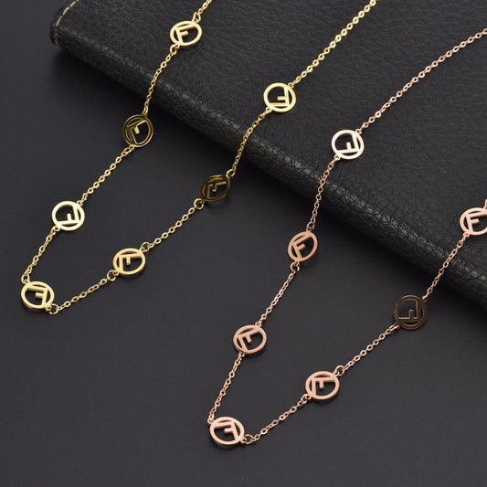 F Initial Titanium Necklace for Women Rose Gold and Gold Hausofjb