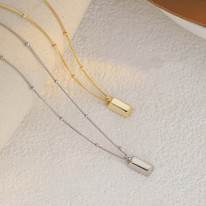 Women's Gold Bar Necklace Square Pendant Korean Style Light Luxury Hausofjb