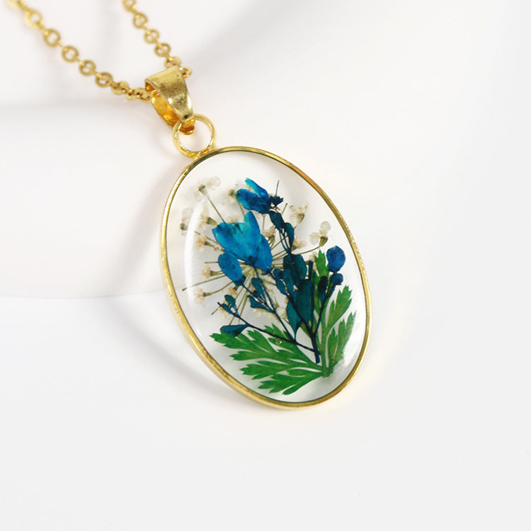 Preserved Flower Necklace Epoxy Resin Jewelry French Retro Style Hausofjb