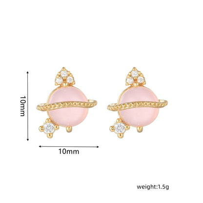 16 Pairs Pink Heart Stud Hoop Huggies Drop Earrings Set, 18K Gold Plated Stacking CZ & Pearl Designs, Planet Snowflake Moon Star | Cubic Zirconia