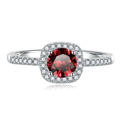 S925 Multicolor Moissanite Cushion Halo Adjustable Rings with Pavé-Set Band & Square Accents, 0.5ct-2ct D-Grade VVS Certificate, 12 Vibrant Colors, Sterling Silver Jewelry