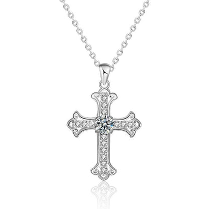 S925 Sterling Silver Moissanite Cross Necklace for Men and Women – Delicate Cross Pendant Elegant Collarbone Chain