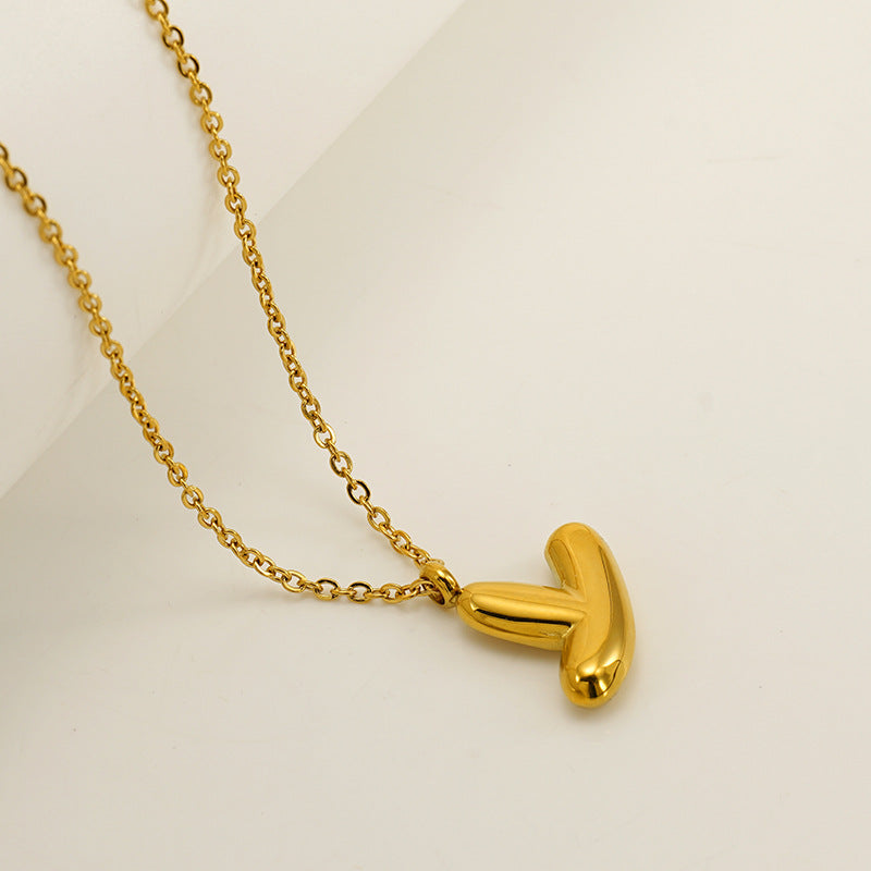 English Letter Necklace For Women Titanium Steel Bubble Glossy Finish Hausofjb