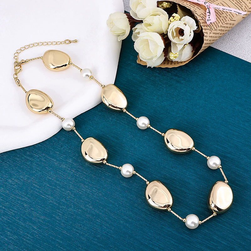 Women's Metal Irregular Shaped Stone Necklace Gold and Silver Light Luxury Style Hausofjb