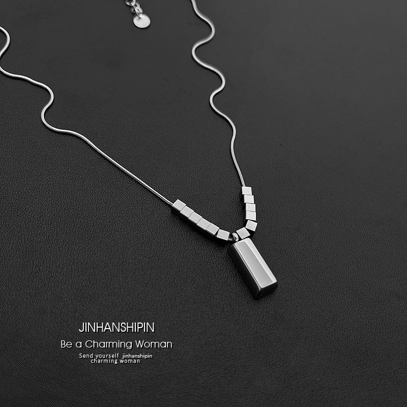 Unisex Square Sier Brick Snake Bone Necklace Titanium Steel Korean Japanese Hausofjb