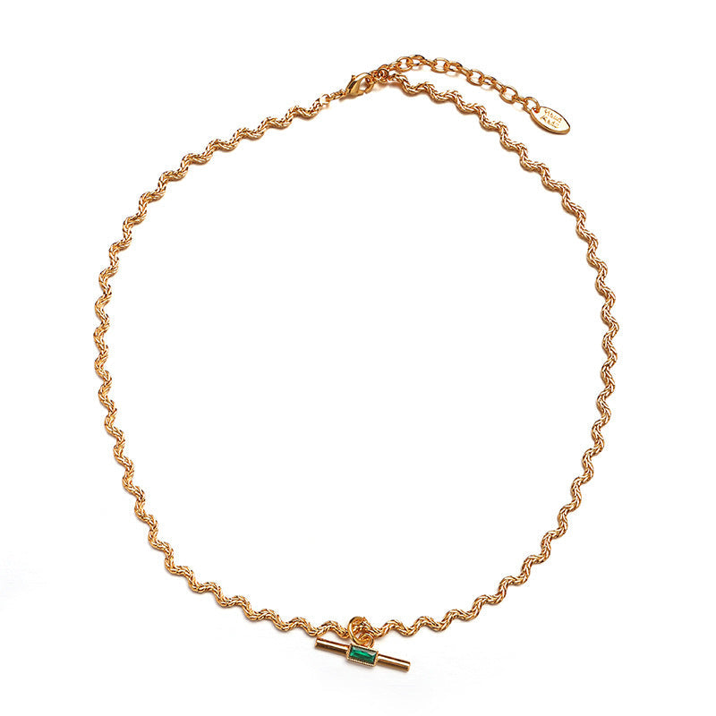 Malachite Electroplated Round Necklace Retro Fashion Jewelry Copper Zircon Hausofjb
