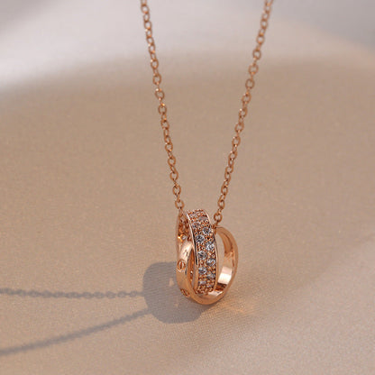 Women's Buckle Style Double Diamond Necklaces Titanium Steel Light Luxury Hausofjb