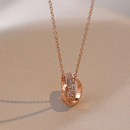 Women's Buckle Style Double Diamond Necklaces Titanium Steel Light Luxury Hausofjb