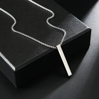 Unisex Stainless Steel Long Stick Necklace Hip Hop Style Square Element Hausofjb