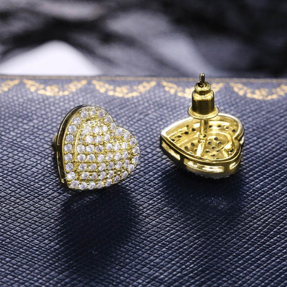 Dainty Iced Out CZ Heart Stud Earrings, Micro-Pavé Love Studs for Women Gifts | Cubic Zirconia