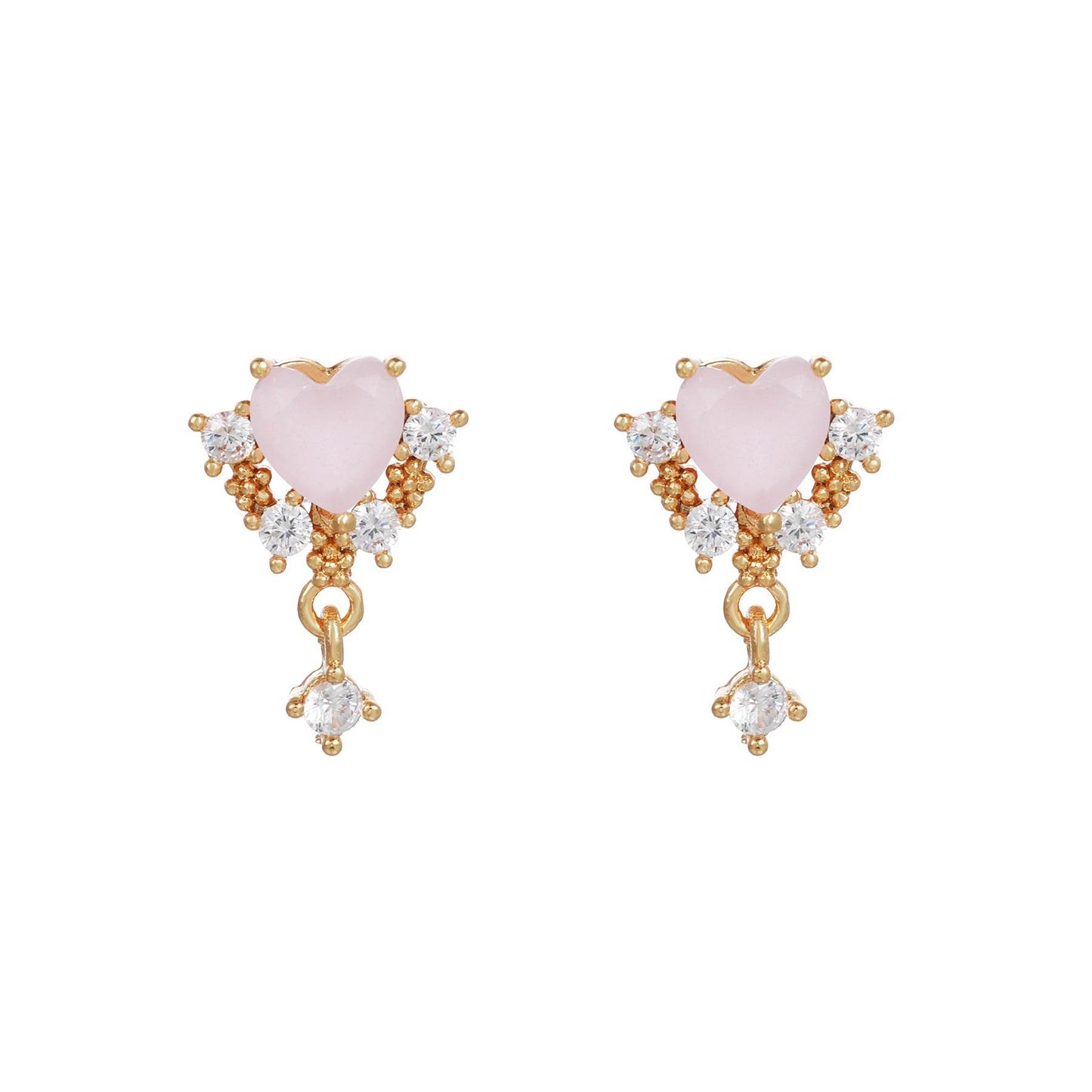 16 Pairs Pink Heart Stud Hoop Huggies Drop Earrings Set, 18K Gold Plated Stacking CZ & Pearl Designs, Planet Snowflake Moon Star | Cubic Zirconia