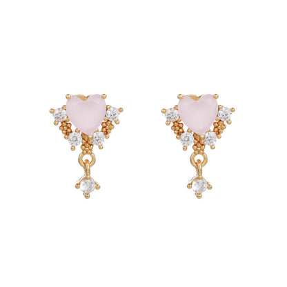 16 Pairs Pink Heart Stud Hoop Huggies Drop Earrings Set, 18K Gold Plated Stacking CZ & Pearl Designs, Planet Snowflake Moon Star | Cubic Zirconia