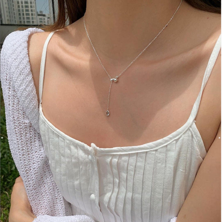 Korean Style Sterling Silver Zircon Necklace Blue Diamond Hausofjb