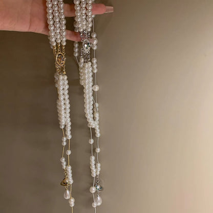 Light Luxury Imitation Pearl Tassel Starry Compass Saturn Necklace Hausofjb