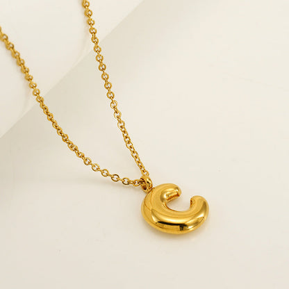 English Letter Necklace For Women Titanium Steel Bubble Glossy Finish Hausofjb