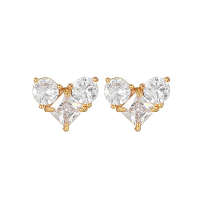 16 Pairs Pink Heart Stud Hoop Huggies Drop Earrings Set, 18K Gold Plated Stacking CZ & Pearl Designs, Planet Snowflake Moon Star | Cubic Zirconia